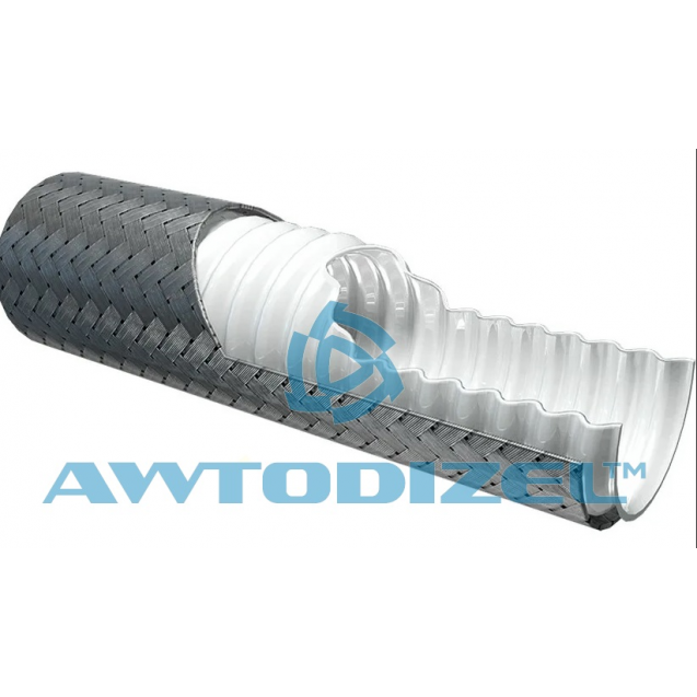 Шланг тефлоновый в металлической оплетке (гофрированный внутри) Ø-19 мм (3/4) SAE 100 R14